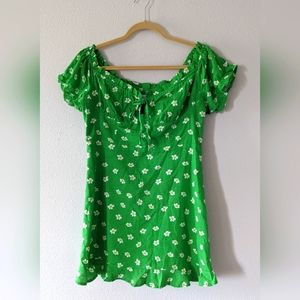 Urban Outfitters Mini Floral Green Dress - Milkmaid Summer Dress, Cottagecore